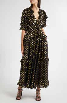 Tida Metallic Dot Silk Blend Dress