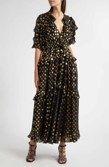 Tida Metallic Dot Silk Blend Dress