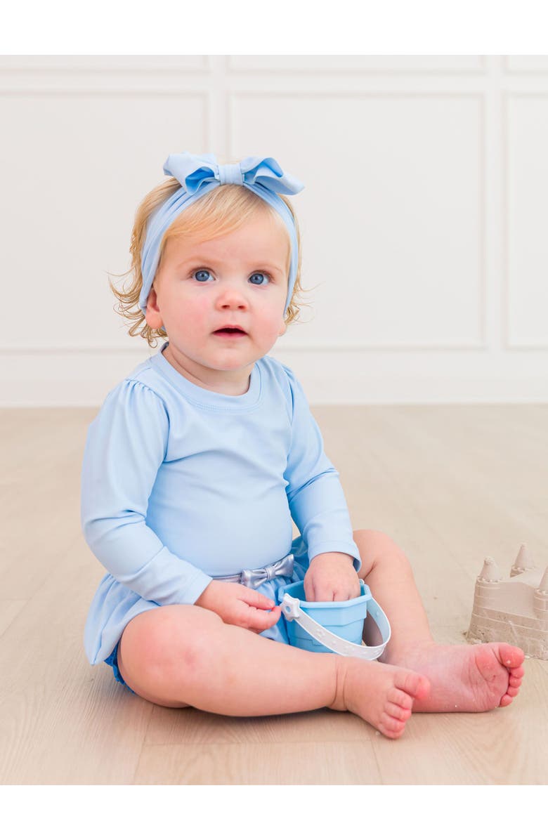 RuffleButts Baby Girls UPF50+ Princess Long Sleeve Bow Skirted One Piece Swimsuit, Alternate, color, Crystal Blue Princess