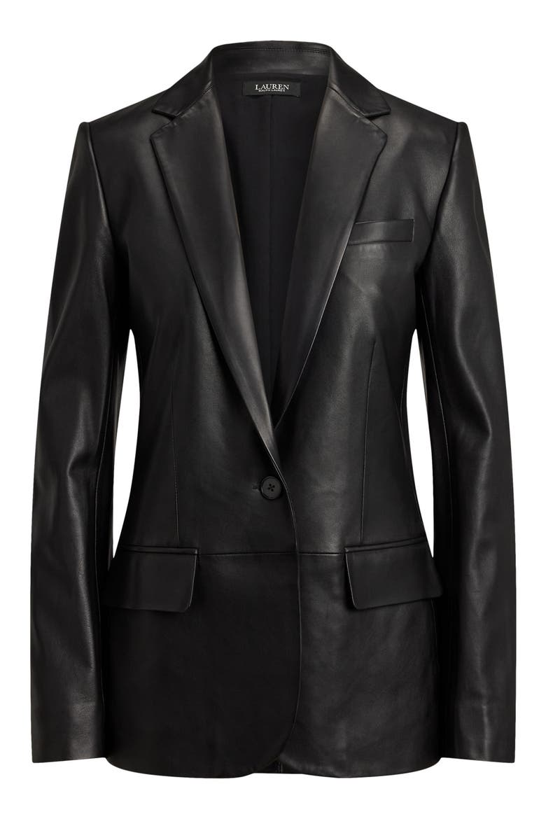 Lambskin Leather Blazer, Alternate, color, BLACK