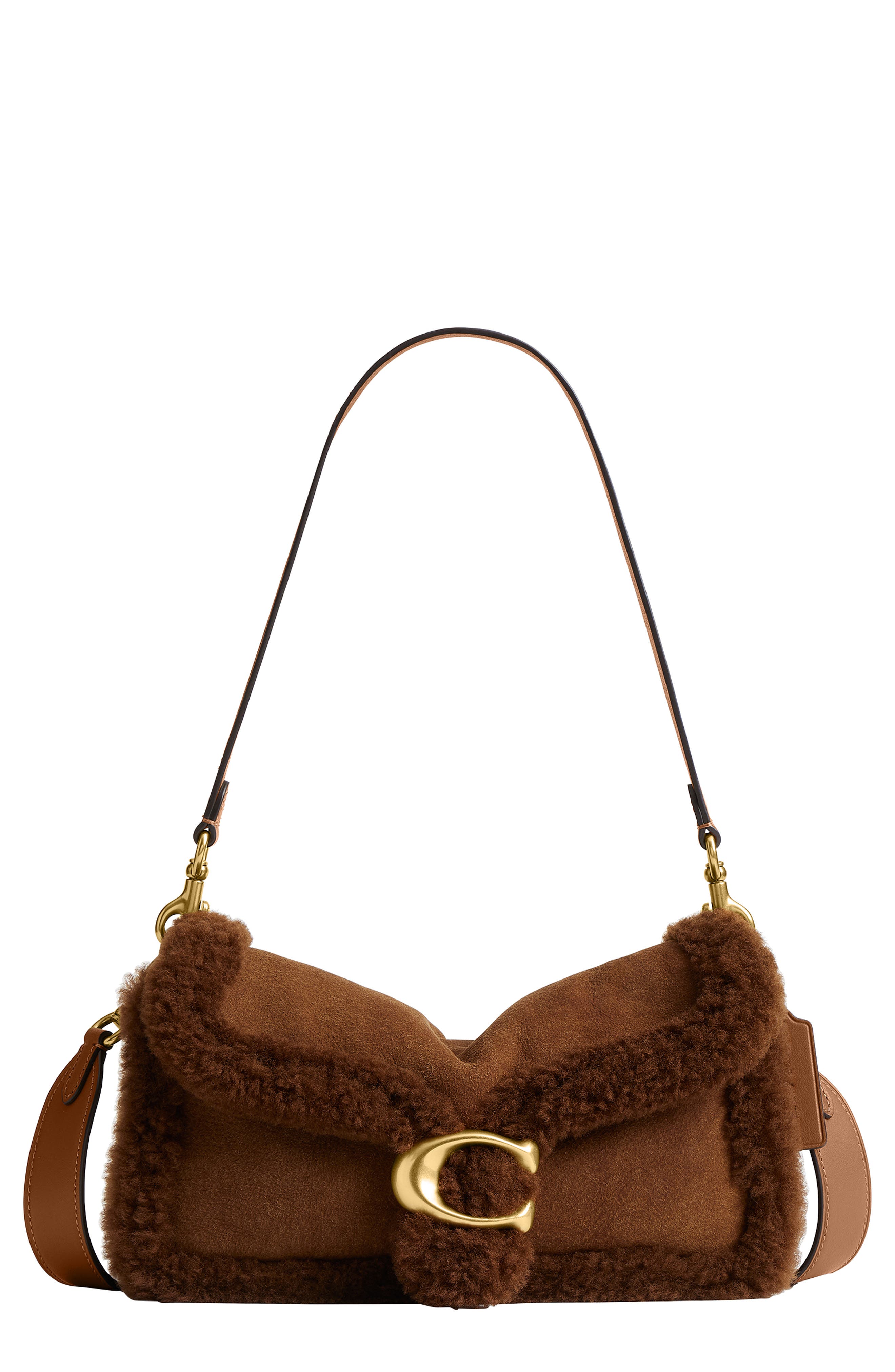 Tabby 26 Genuine Shearling Shoulder Bag, Main, color, B4/ ALMOND
