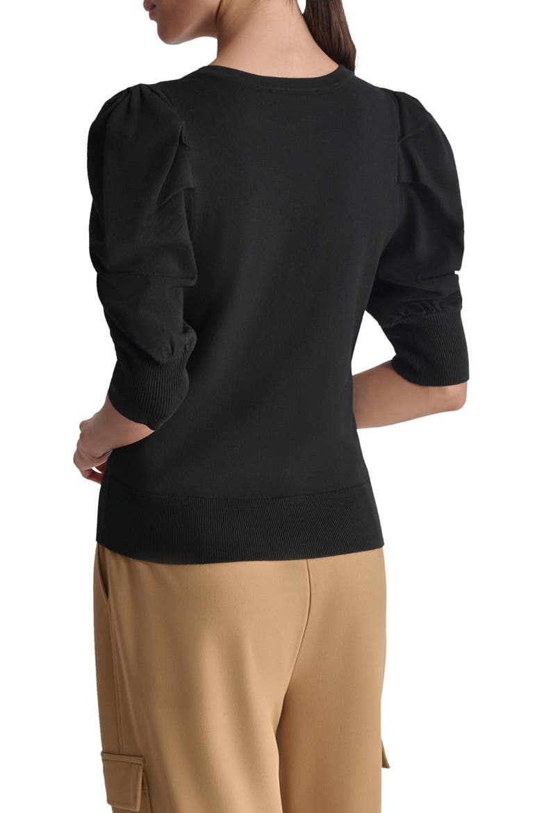 Puff Sleeve V-Neck Sweater, Alternate, color, BLACK