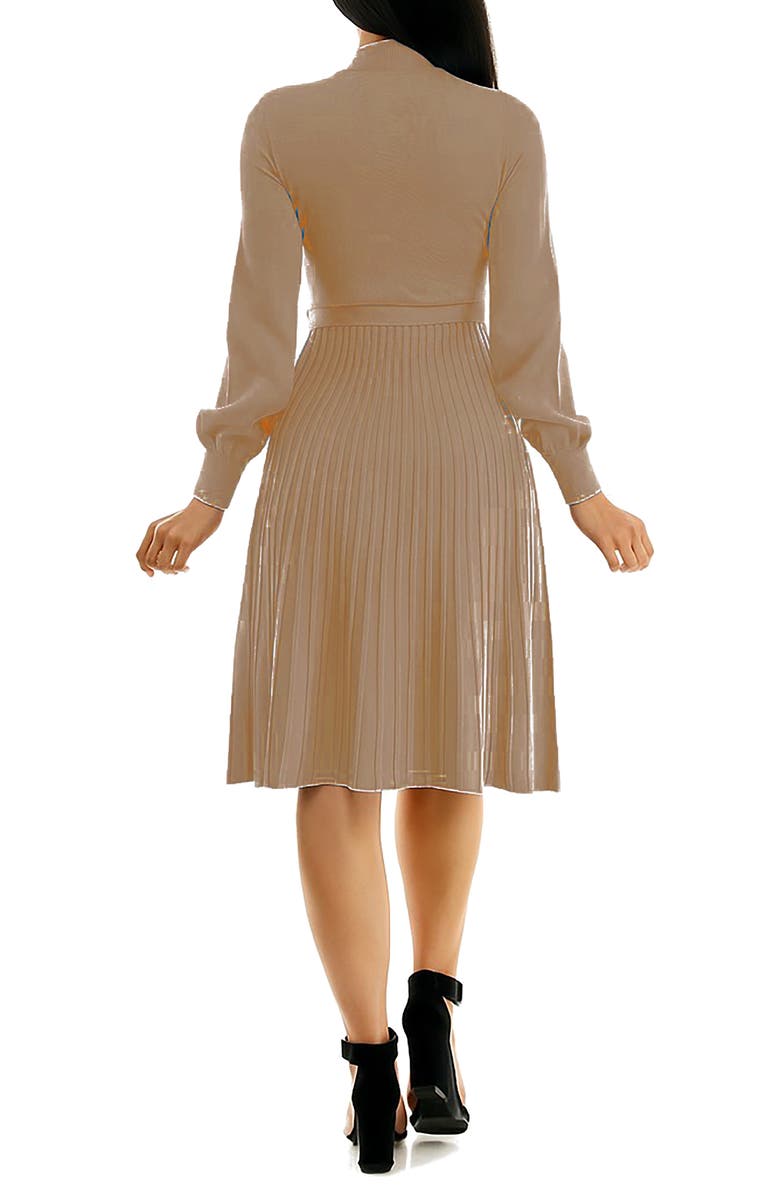 Nina Leonard Tie Waist Fit & Flare Sweater Dress, Alternate, color, Tan