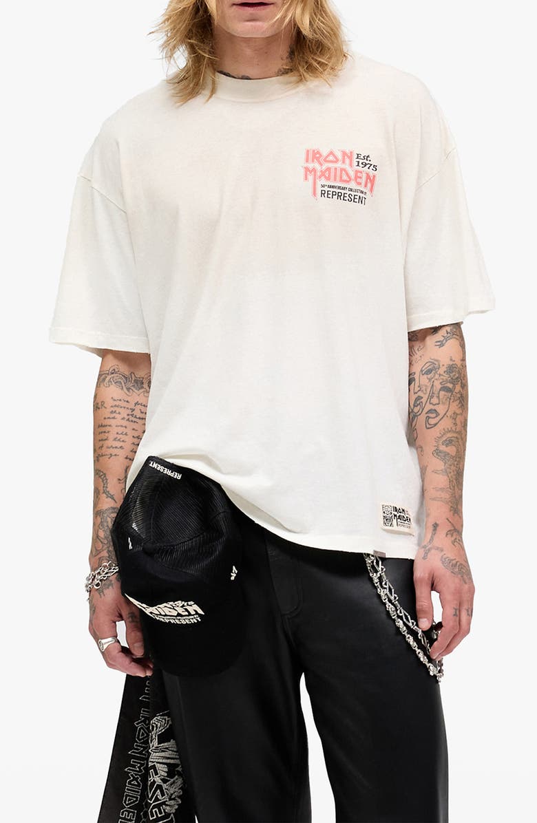 Represent Iron Maiden Anniversary Graphic T-Shirt, Main, color, Washed Ecru