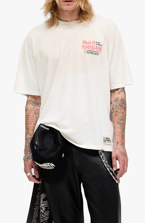 Represent White Crewneck T-shirt With Logo On Front And Rear In Cotton Blend Man In Metallic