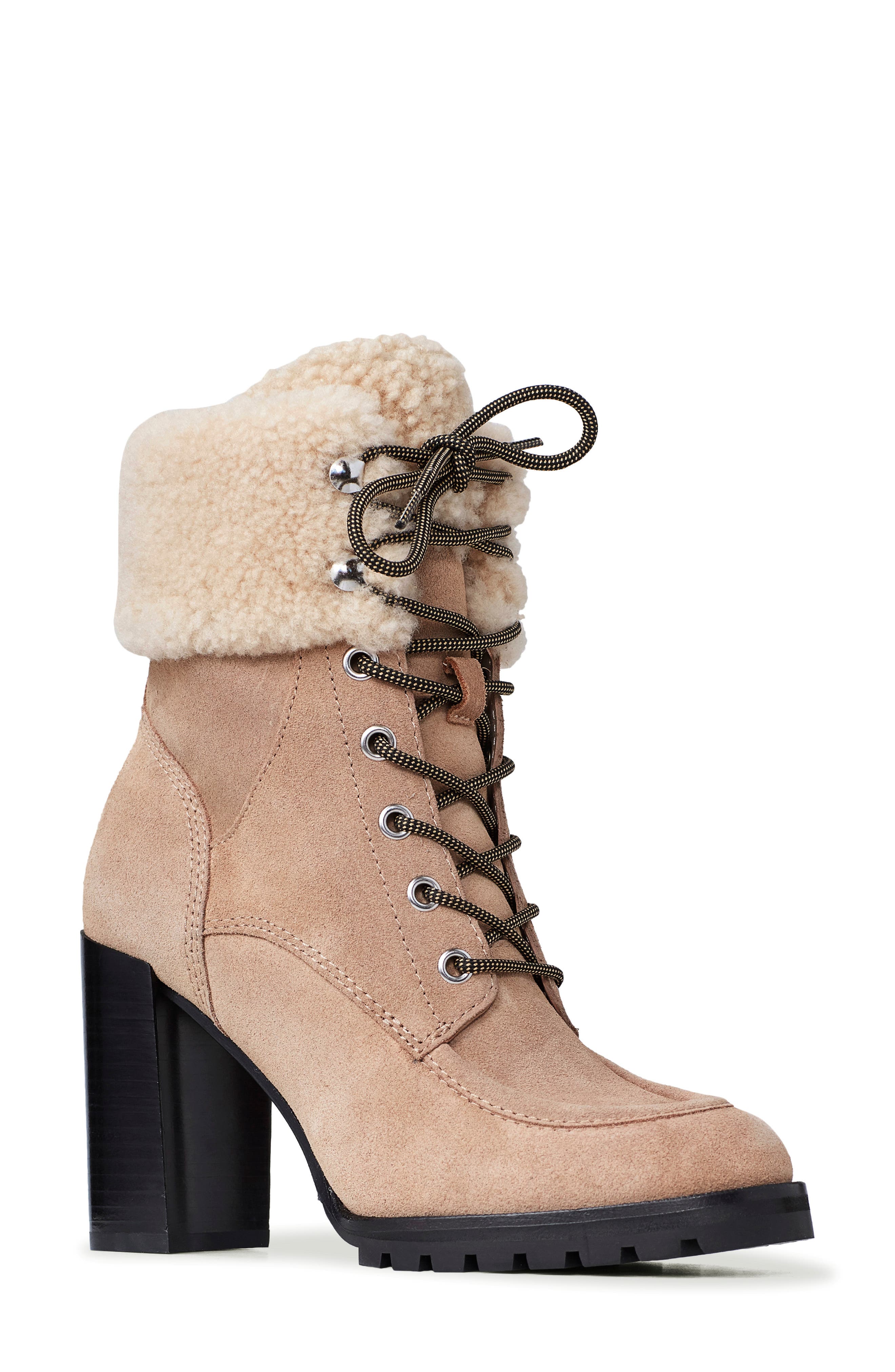 Nina Genuine Shearling Bootie, Main, color, TAUPE