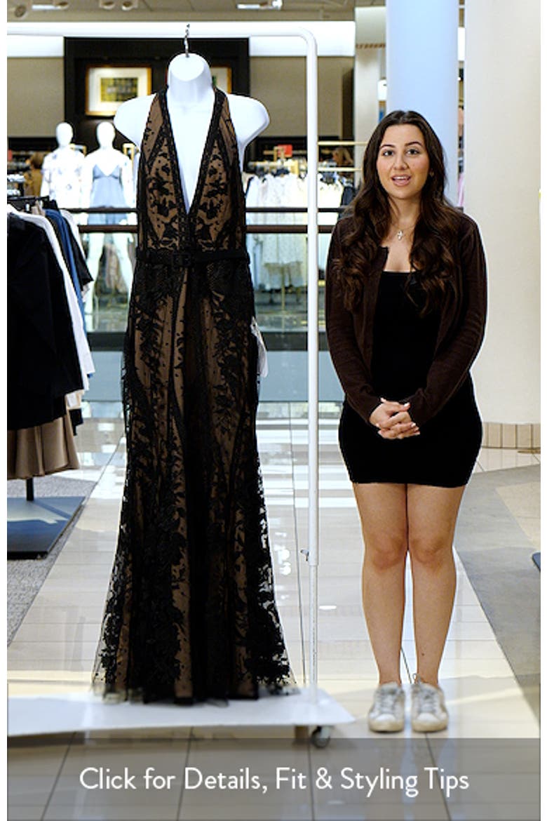 Devin Embroidered Lace Halter Evening Gown video