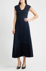 BOSS Flissani Pleated Mixed Media A-Line Dress
