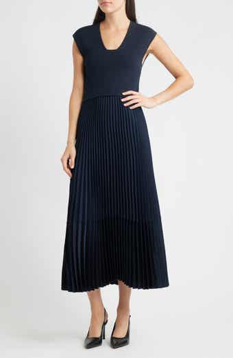 BOSS Flissani Pleated Mixed Media A-Line Dress