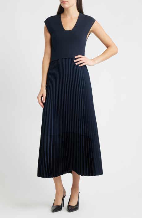 BOSS Flissani Pleated Mixed Media A-Line Dress