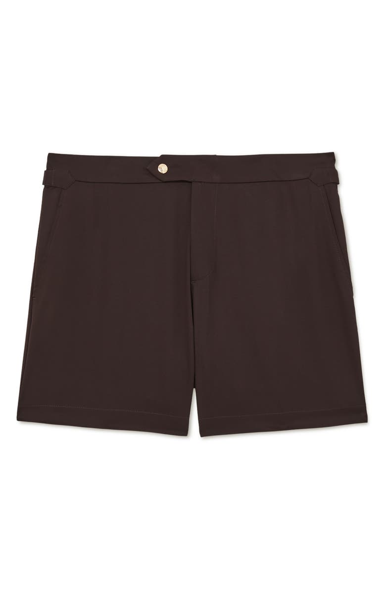 Reiss Sun Flat Front Swim Trunks, Alternate, color, Chocolate Brown