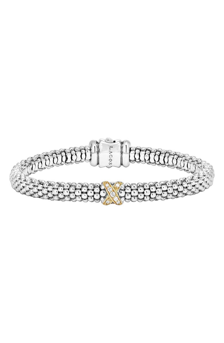 LAGOS Signature Caviar Diamond Rope Bracelet, Alternate, color, Sterling Silver/ Gold