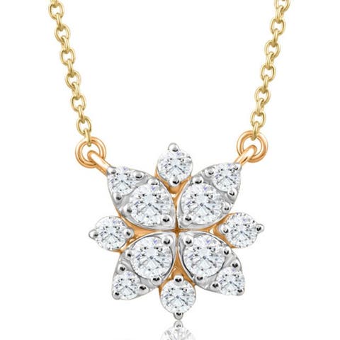 .55Ct TW Diamond Cluster Halo Round Pendant Gold Necklace Lab Grown