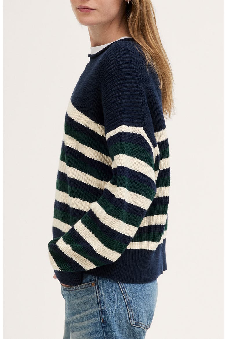 The Arden Crewneck Cotton Sweater, Alternate, color, PLACED NAVY TRIO STRIPE