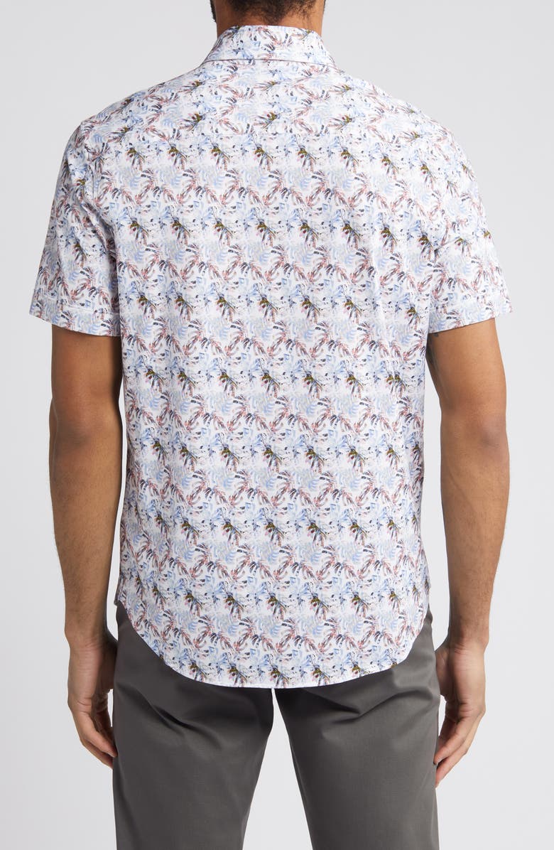 Bugatchi Miles OoohCotton<sup>®</sup> Leaf Print Short Sleeve Button-Up Shirt, Alternate, color, 