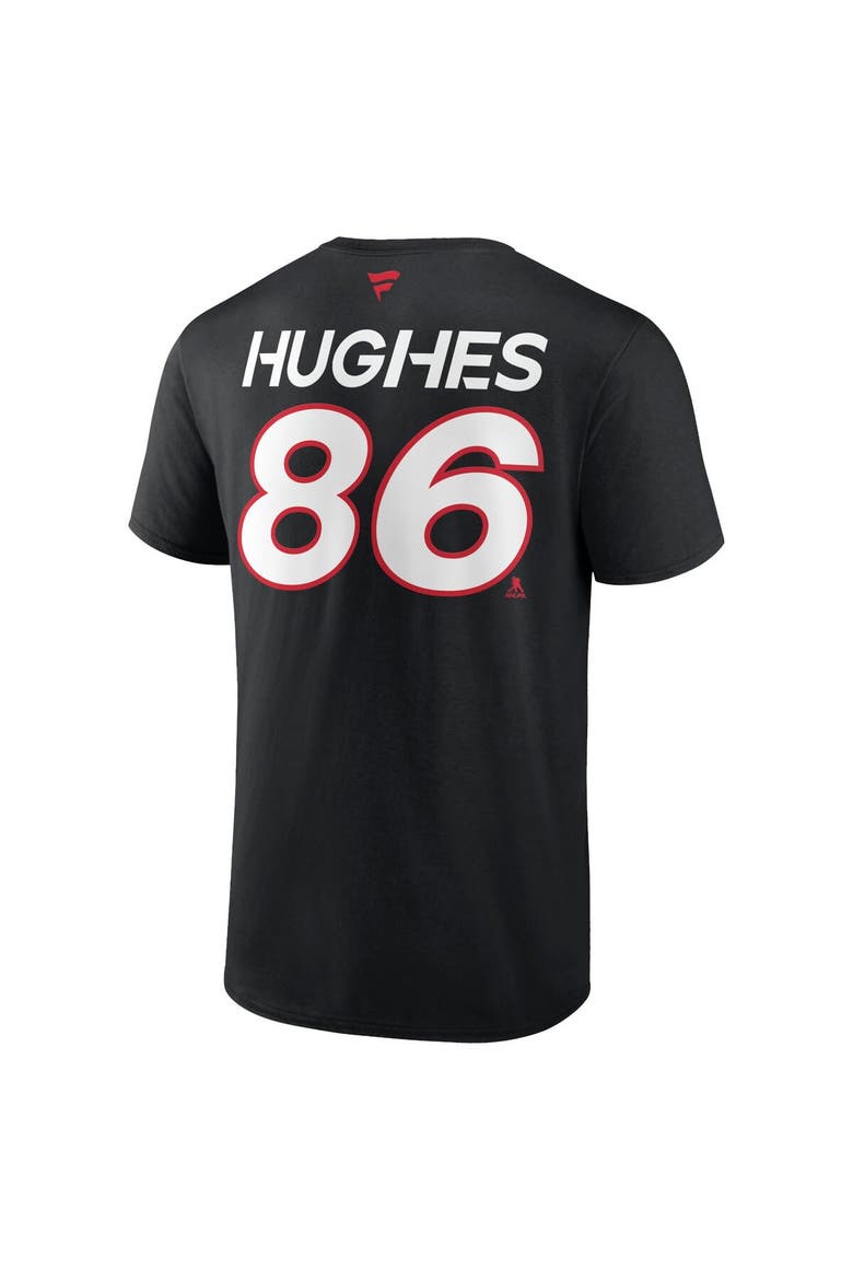 Men's Fanatics Branded Jack Hughes Black New Jersey Devils Authentic Pro Prime Name & Number T-Shirt, Alternate, color, Black