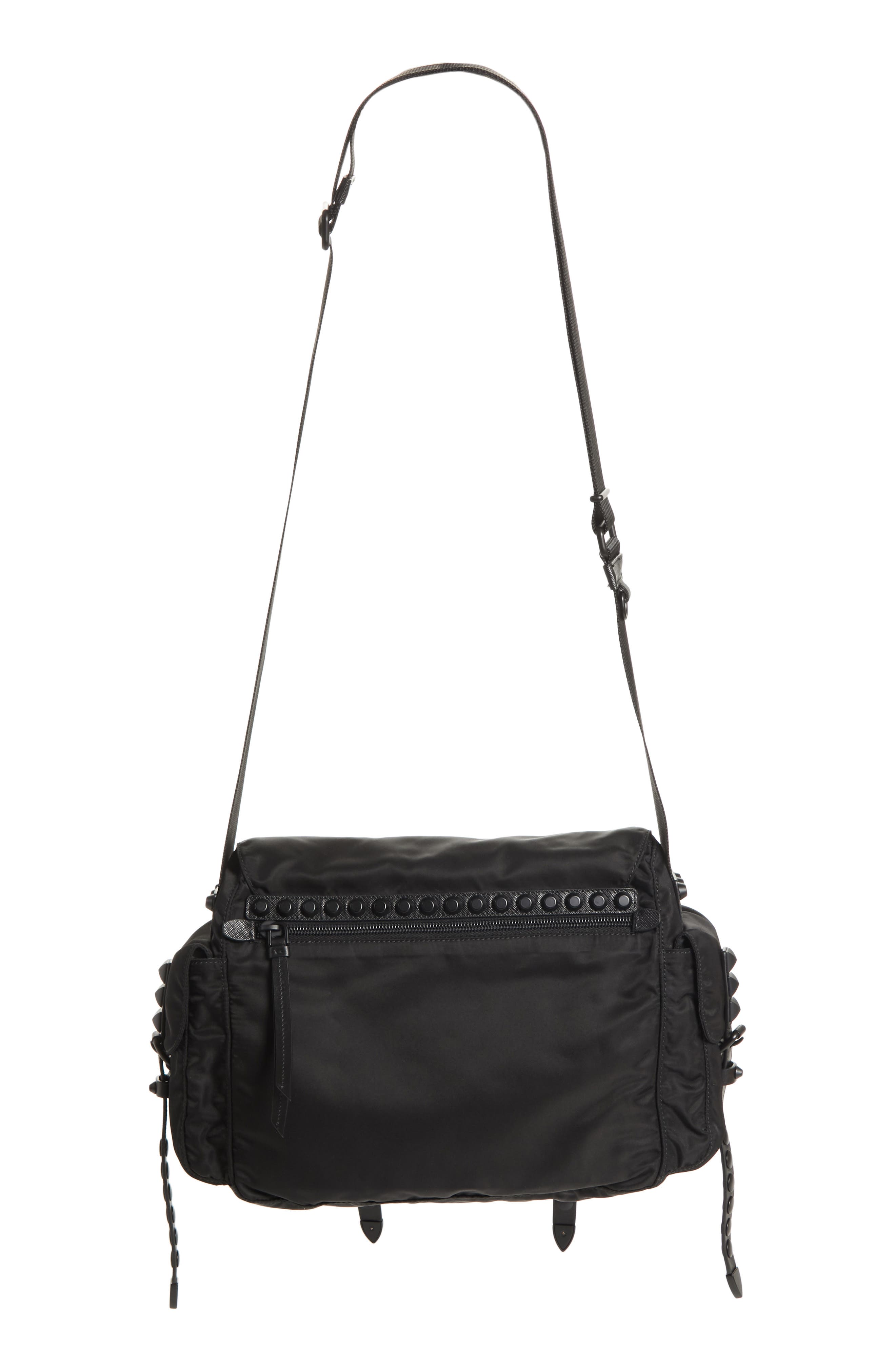 Prada Studded Nylon Messenger Bag, Alternate, color, 
