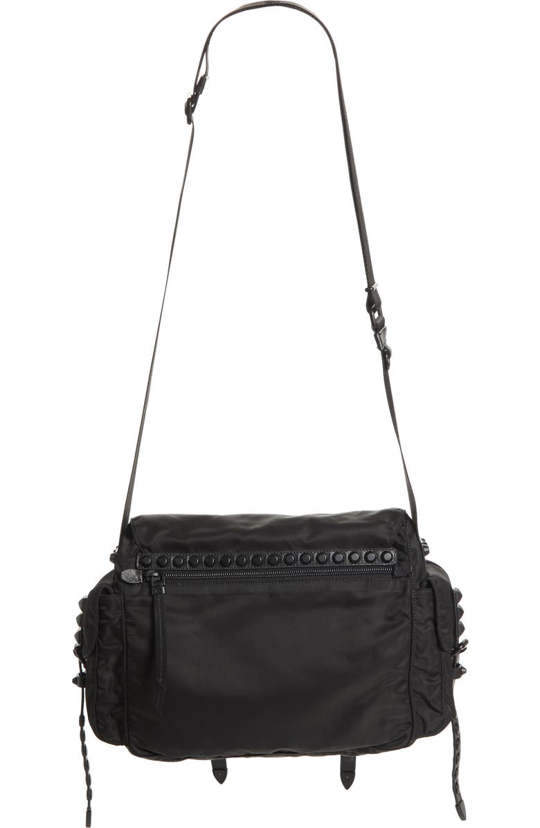 Prada Studded Nylon Messenger Bag, Alternate, color,