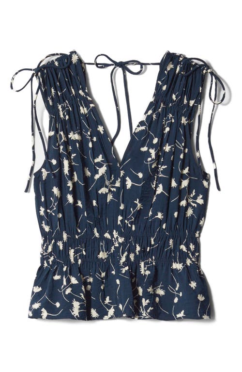 & Other Stories Drawstring Tie Shirred Waist Top In Blue