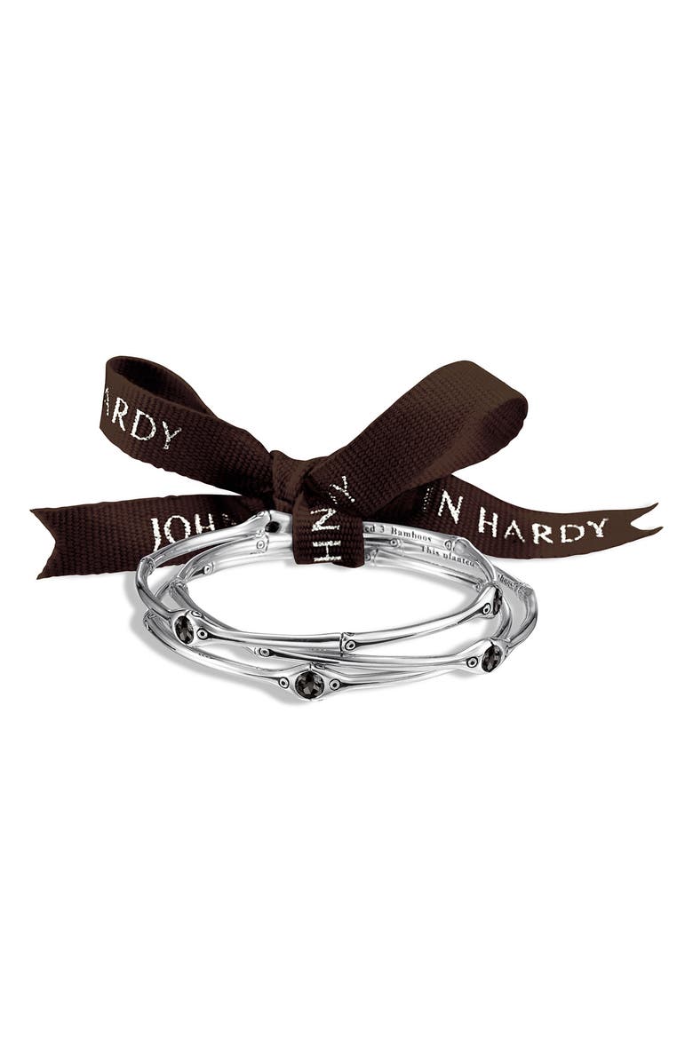 John Hardy Sterling Silver Black Chalcedony Bamboo-Textured Bangle Bracelet - Set of 3, Alternate, color, 