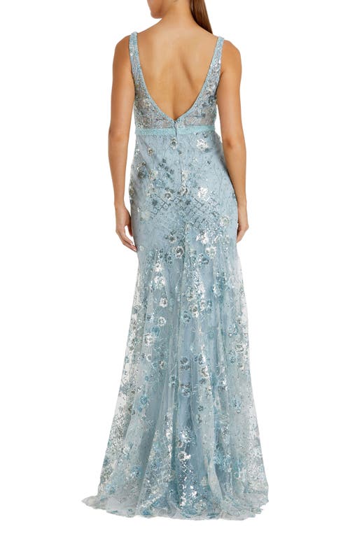 Mac Duggal Embellished Sleeveless Plunge Neck Gown In Seafoam