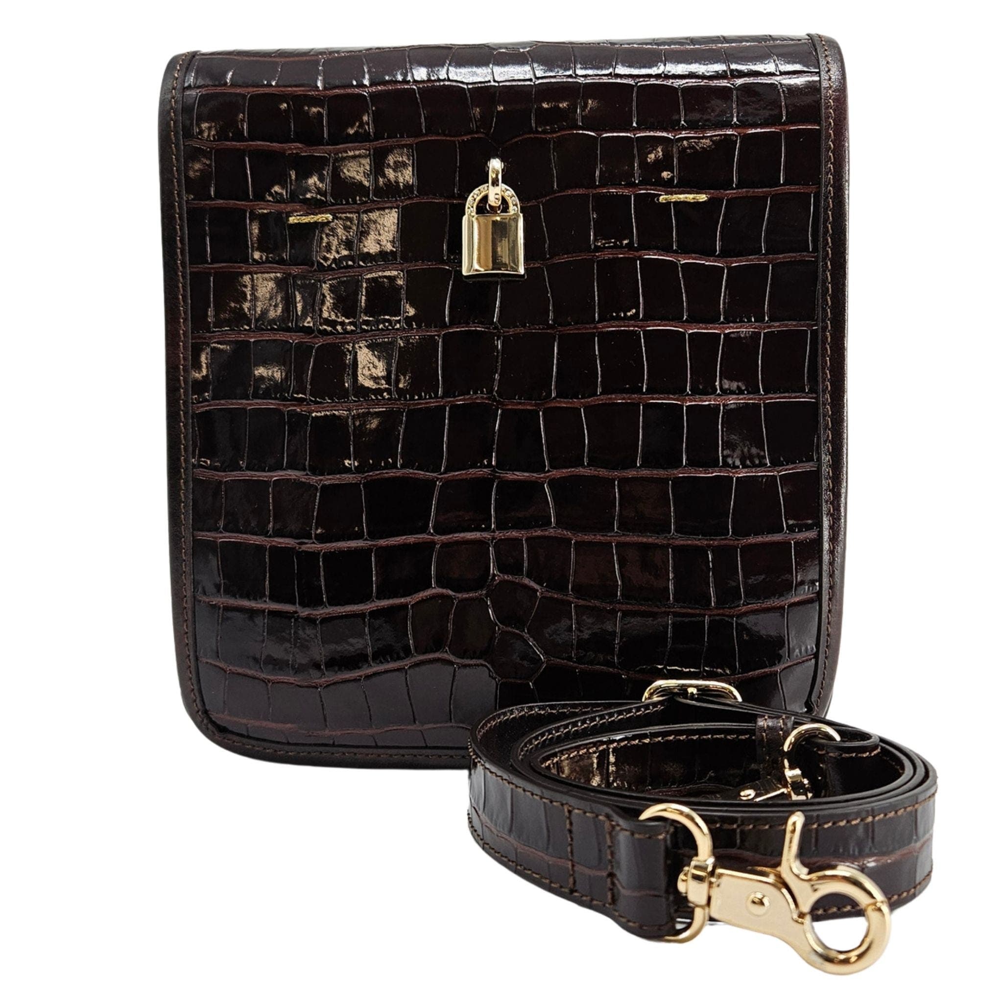 Madison Maison Moc Croc Crossbody Bag, Alternate, color, Chocolate