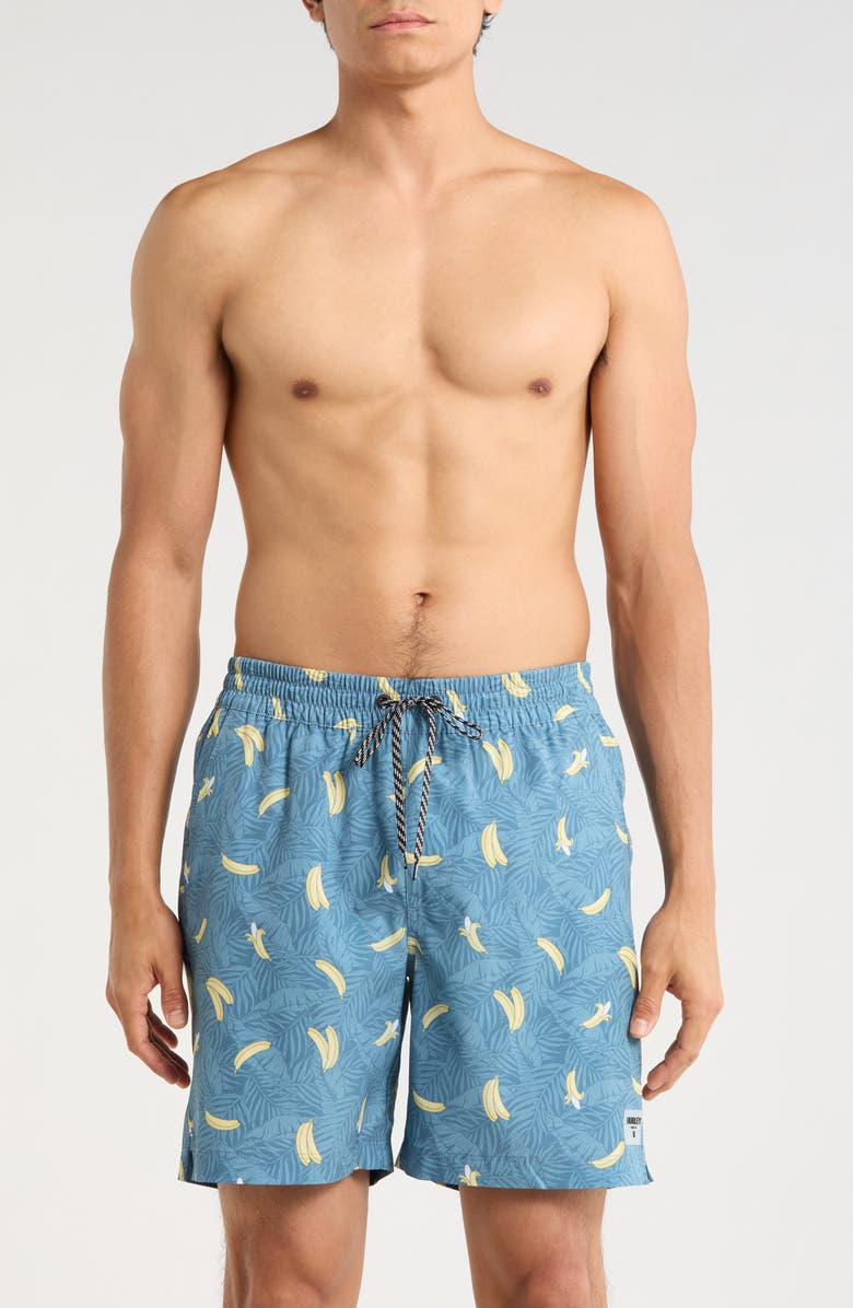 Hurley Going Bananas Volley Swim Trunks, Main, color, Grey/ Navy