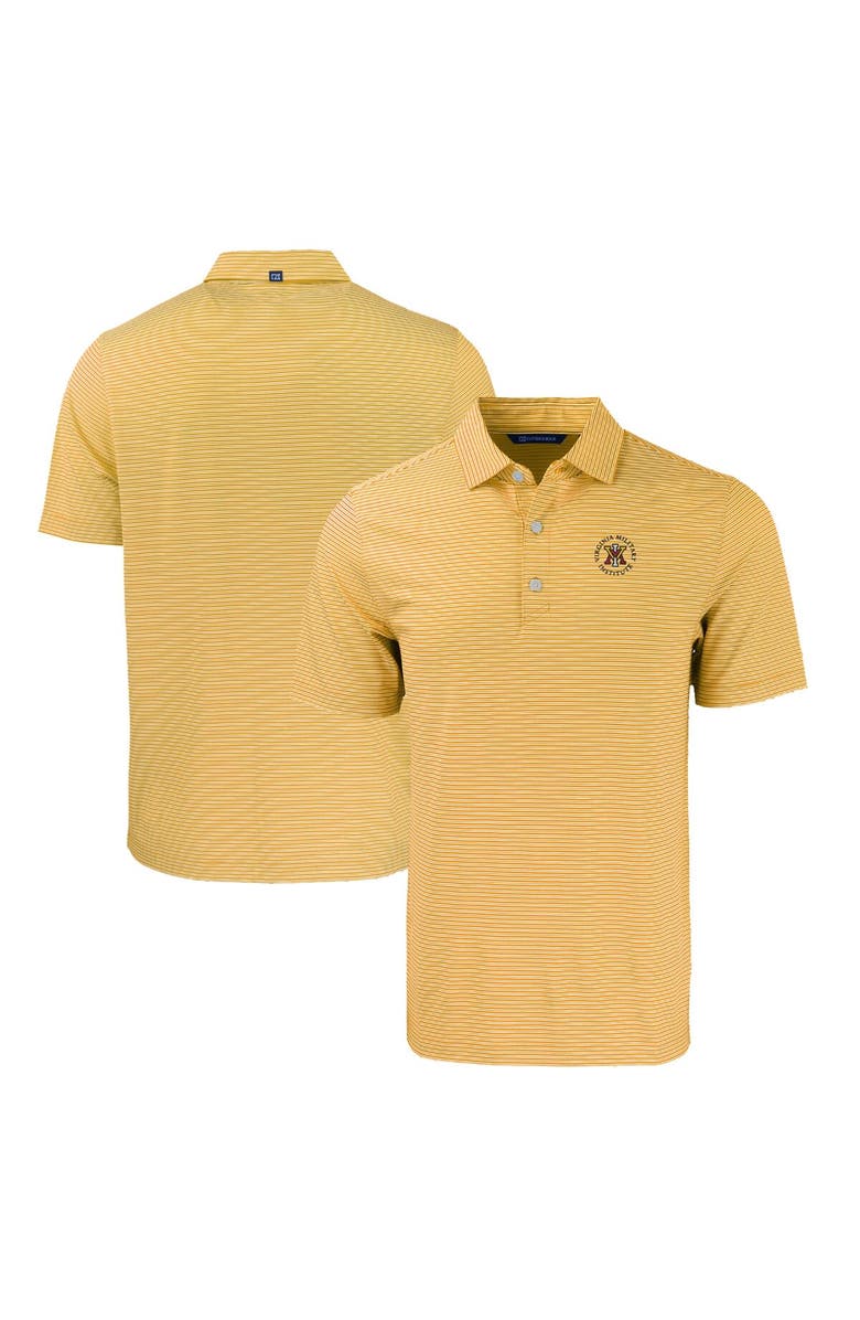 Cutter & Buck Men's Cutter & Buck  Gold/White Virginia Military Institute Keydets Forge Eco Double Stripe Stretch Recycled Polo, Main, color, 