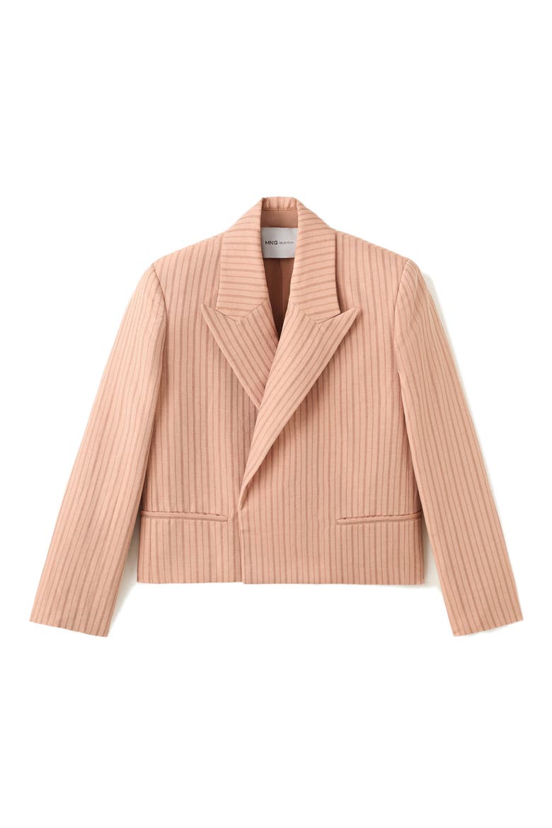 Stripe Crop Linen Blend Blazer, Alternate, color, PINK