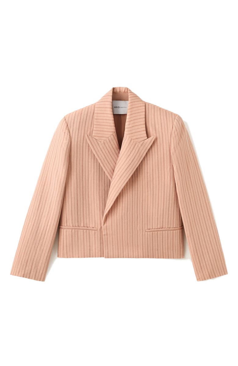 MANGO Stripe Crop Linen Blend Blazer, Alternate, color, Pink