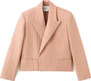 MANGO Stripe Crop Linen Blend Blazer