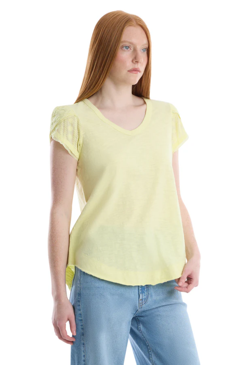 Eyelet Cap Sleeve Tee, Alternate, color, Wax Yellow