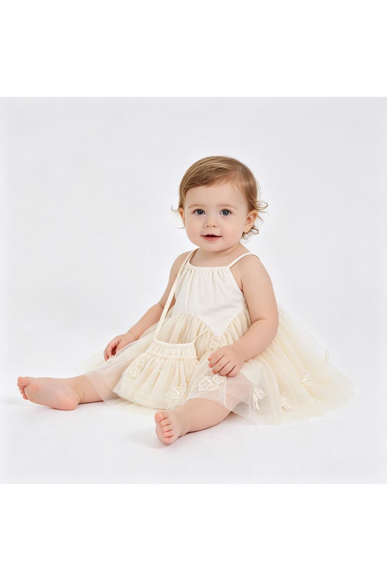 Mirelle Petal Flared Tulle Dress, Alternate, color, Beige
