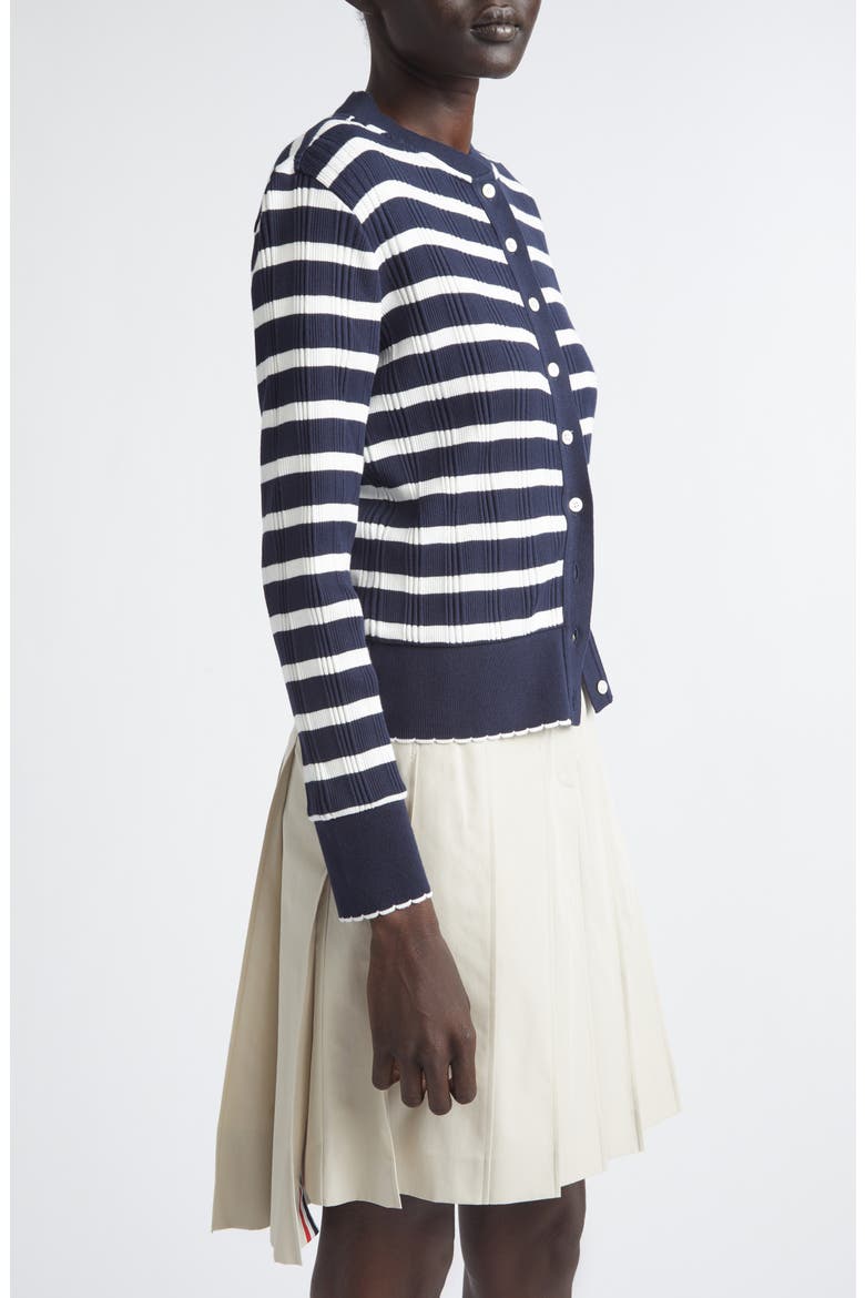 Stripe Scallop Edge Cotton Rib Cardigan, Alternate, color, NAVY/ WHITE