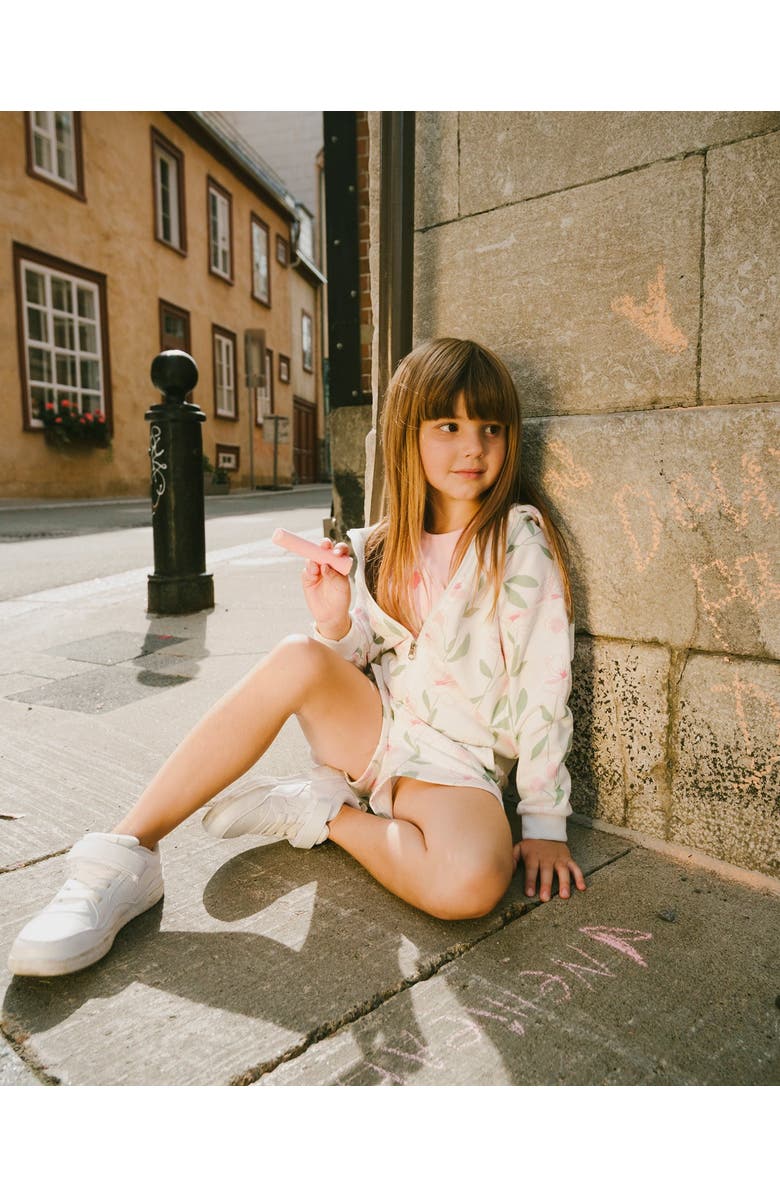 Deux par Deux French Terry Flowers Long Sleeve Hoodie, Alternate, color, Off White Printed Flowers