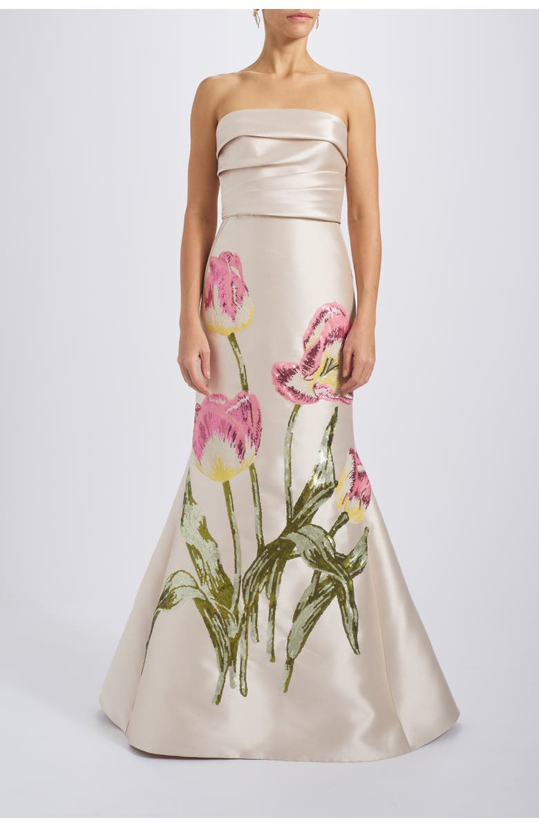 Amsale Sequin Appliqué Gown, Main, color, Champagne
