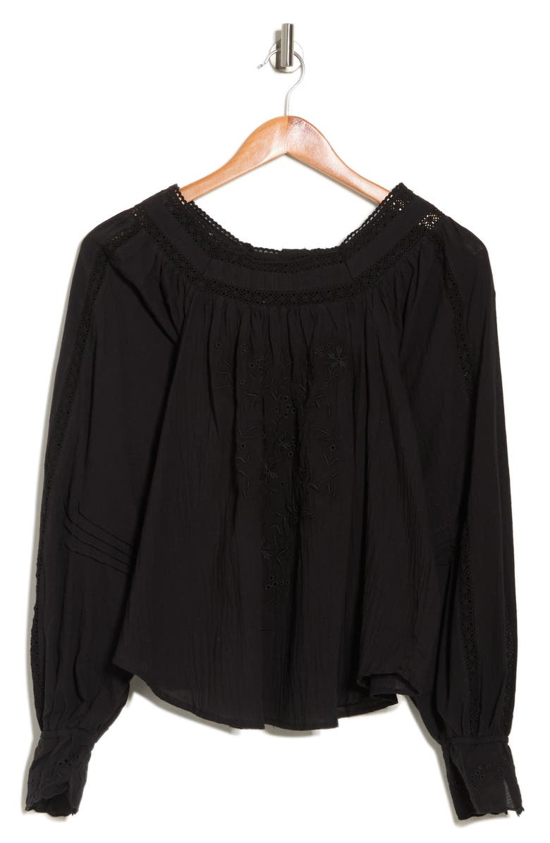 Forgotten Grace Embroidered Peasant Square Neck Top, Alternate, color, Black