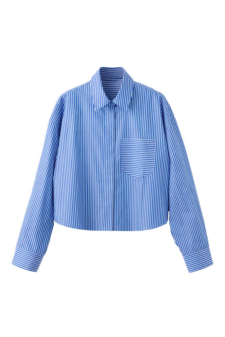 Stripe Crop Button-Up Shirt, Alternate, color, BLUE