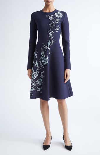 Peony Metallic Jacquard Long Sleeve Fit & Flare Dress