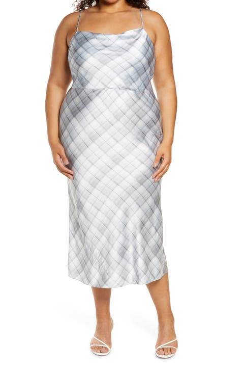 Hazy Plaid Cowl Neck Satin Slipdress (Plus Size)