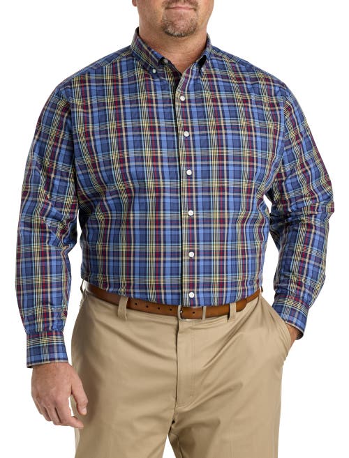Oak Hill By Dxl Big & Tall Plaid Performance Sport Shirt In Navy