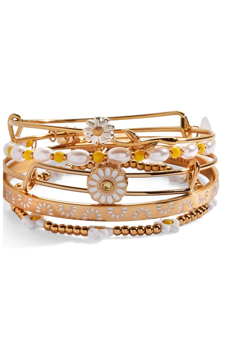 Daisy Bangle Bracelet Set of 5, Main, color, Gold