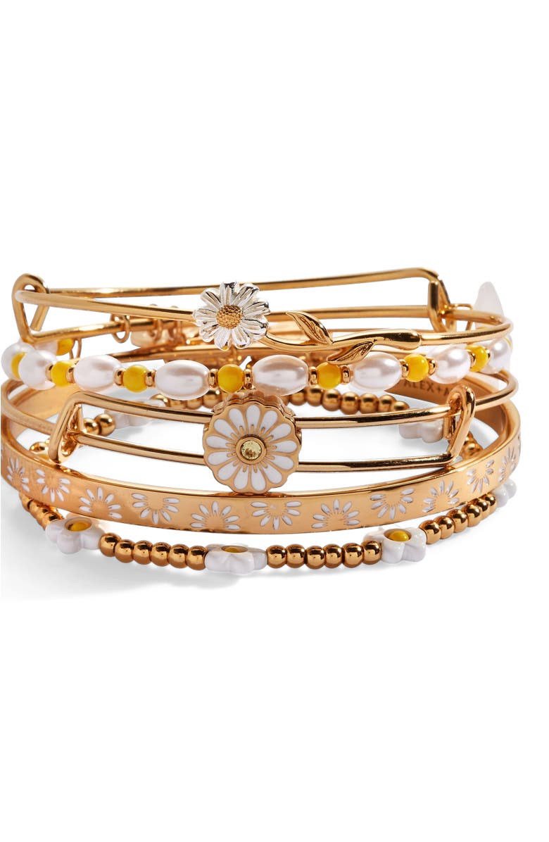 Alex and Ani Daisy Bangle Bracelet Set of 5, Main, color, Gold