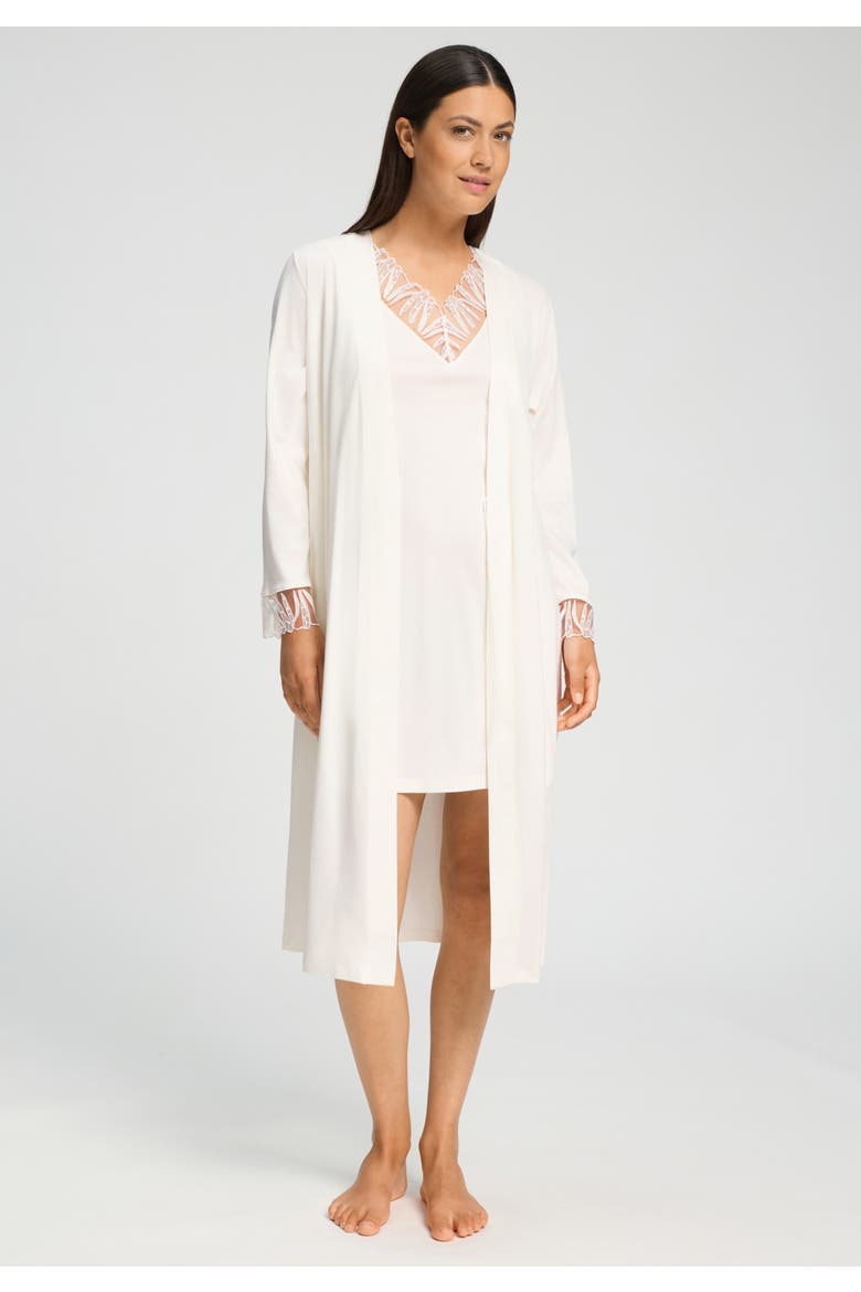 Rosaria Floral Embroidered Cotton Robe, Alternate, color, Off White