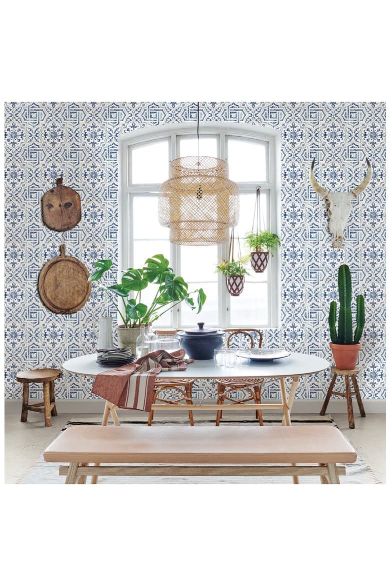 Sonoma Spanish Tile Wallpaper, Alternate, color, BLUE