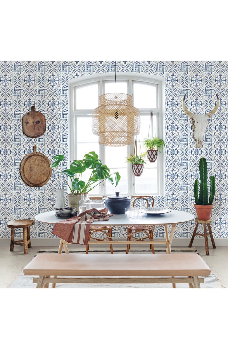 Wallpops Sonoma Spanish Tile Wallpaper, Alternate, color, Blue