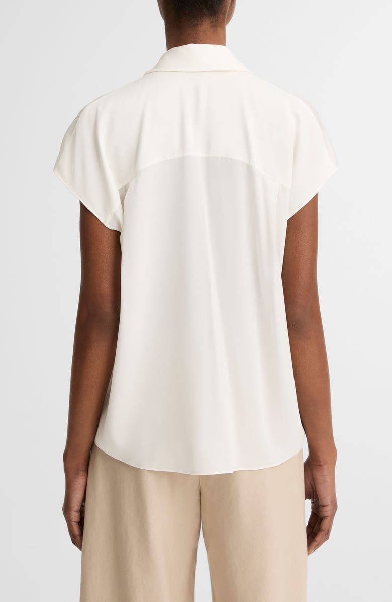 Vince Cap Sleeve Stretch Silk Button-Up Shirt, Alternate, color, Chalk