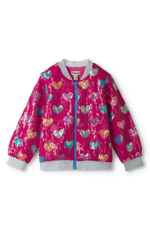 Hatley Kids' Sequin Hearts Bomber Jacket In Pink