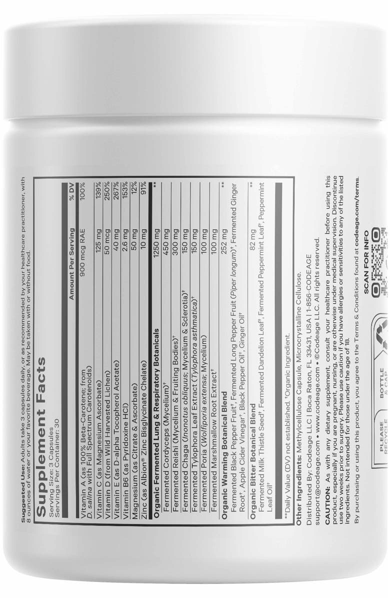 Codeage Lungs Vitamins - Multivitamins & Minerals Supplement, Alternate, color, White