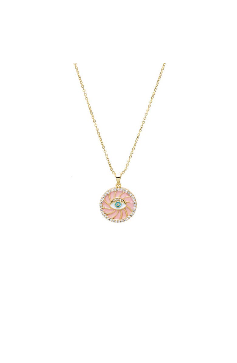 BY ADINA EDEN Colored Enamel Evil Eye Disc Pendant Necklace, Main, color, Pink